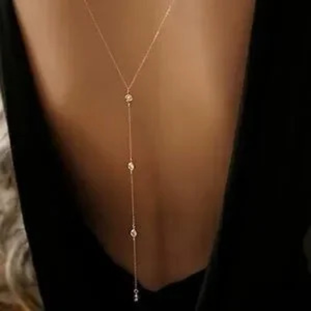 Back Drop Chain Necklaces For Women Elegant Long Crystal Accents